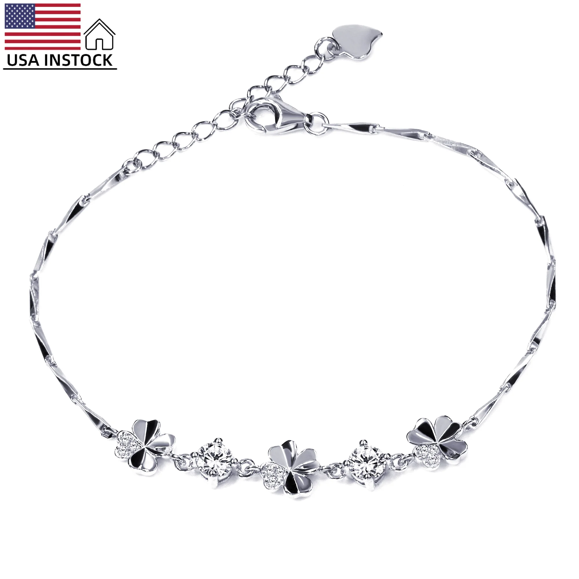 

USA Stock Freeshipping Fine jewelry 18K Gold Plated 925 Sliver Four Clover Charms Moissanite Bracelets Women
