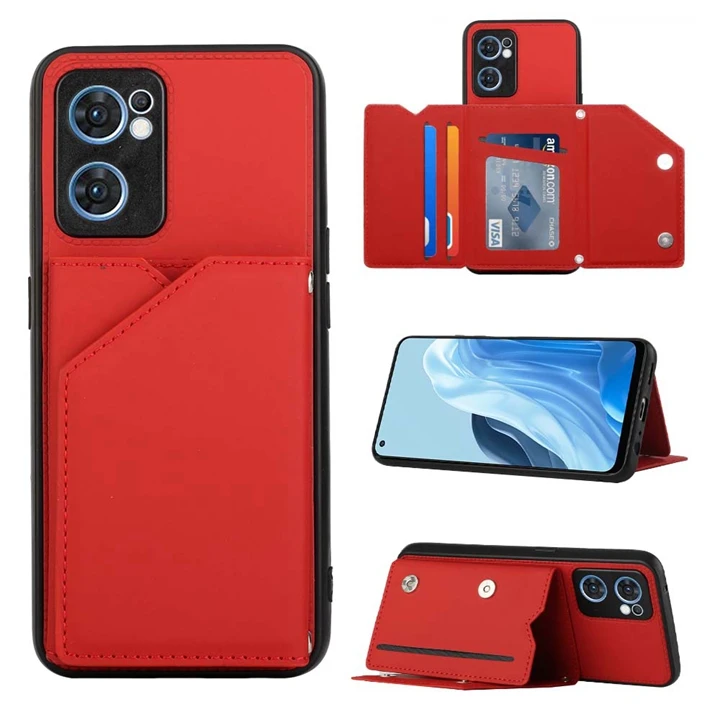

With Cards Slot Back Case For OPPO Reno 7 5G Pro 6 Pro Plus Realme 8i A95 5G A94 5G K9 Leather Stand Skin Cover