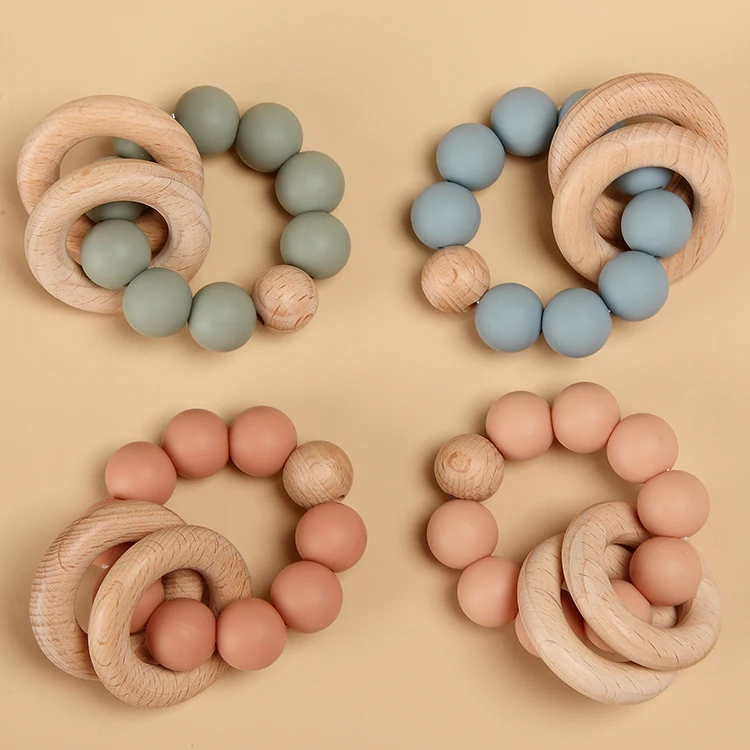 

Wholesale Non-Toxic Wooden Teething Toy Silicone Beads Baby Teether