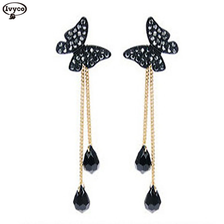 

2021 Fashion Korean Cute Gold Plated 925 Crystal Butterfly Tassel Drop Earrings for Women Jewelry