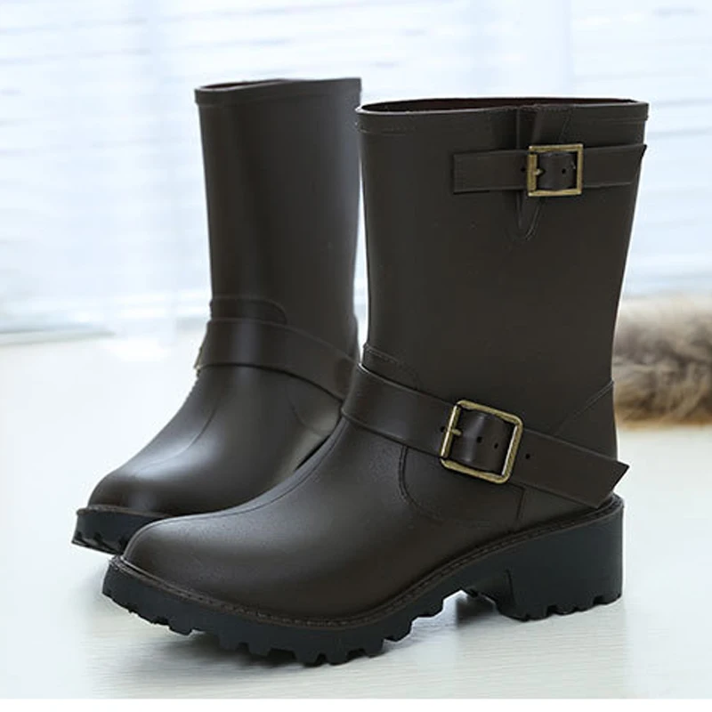 

Fashion women's riding rain shoes cowboy mid calf wellies waterproof PVC rain boots gum boots