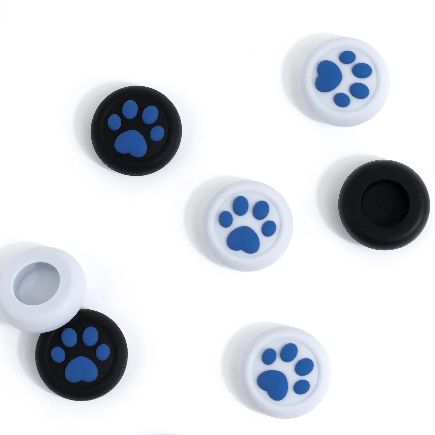 

Geekshare Custom New Cute Cat Paw Silicone Thumb Grip Cover Joystick Protective Cover for ps5 ps4 and NS Pro, Black white blue