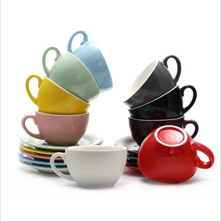 

Hot 200ml Cappuccino Latte American Style Latte Ceramic Coffee Cup Bone China Coffee Tea Sets Porcelain Tea Cup Set, White, yellow, red, green, blue, black, brown, gray, frosted dark blue