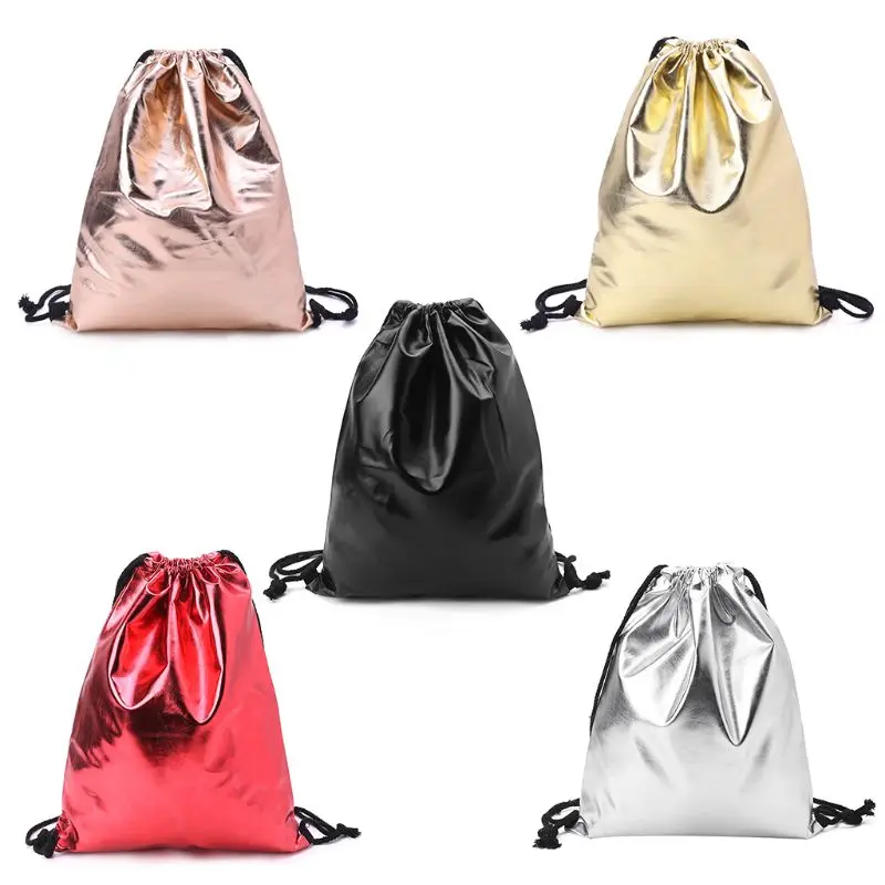 

Waterproof Drawstring Backpack Bag PU Leather Women Sport Gym Sack Cinch Bags