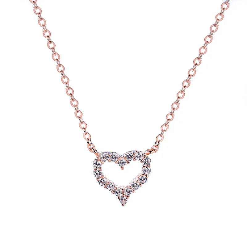 

925 Sterling Silver Heart Necklace Full Diamond Love Rose Gold Wedding Necklace for Women 2021 Jewelry Gifts, Rose gold,silver