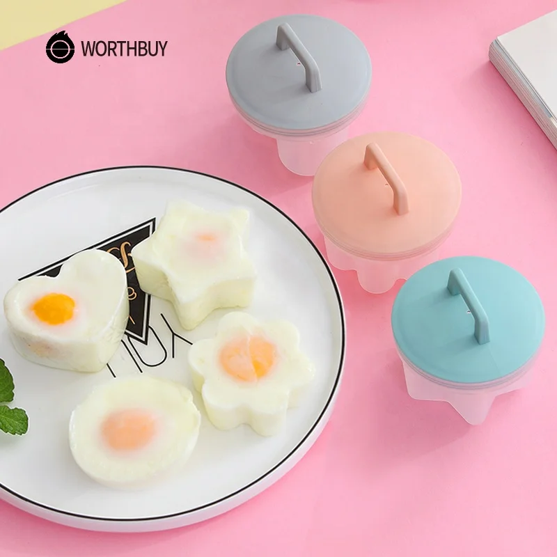 

Creative Design 4 Pcs/Set Plastic Egg Poacher Boiler Kitchen Egg Cooker Tools Egg Mold Form Maker With Lid Brush, Greem, grey, pink