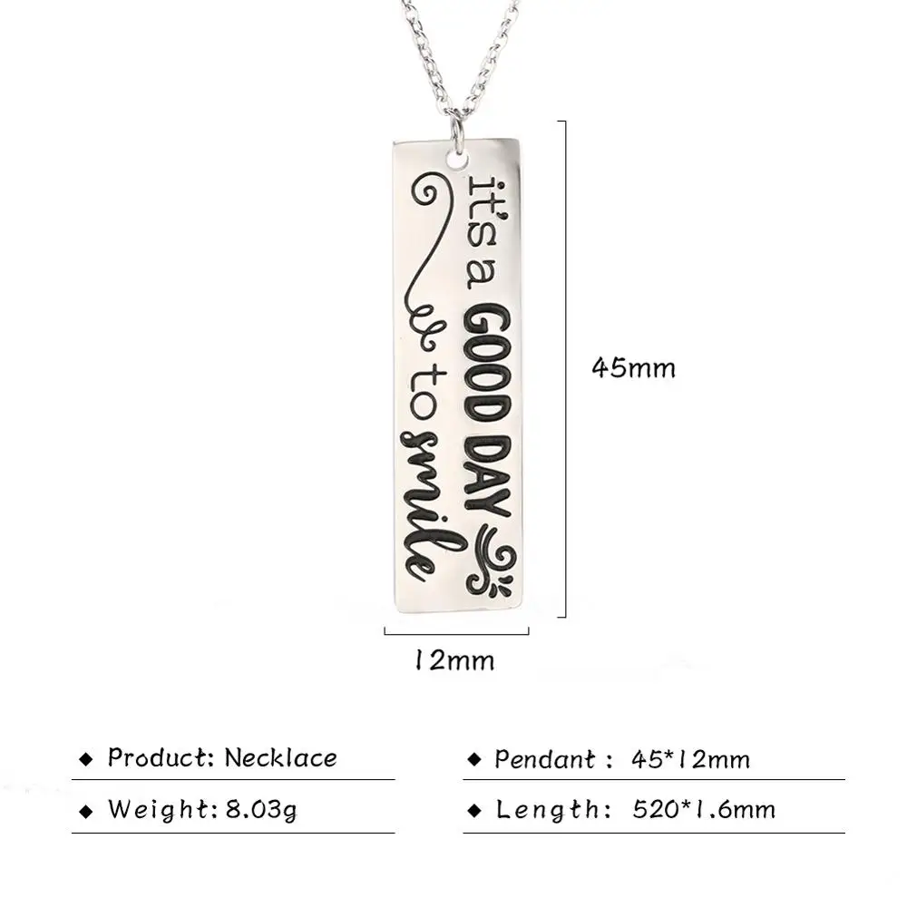 

Custom Stainless Steel It's A Good Day To Smile Letter Engraved Dog Tag Necklace, Steel color