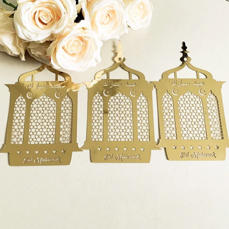 Islamic ramadan paper craft laser cut eid mubarak lantern banners for eid decorations