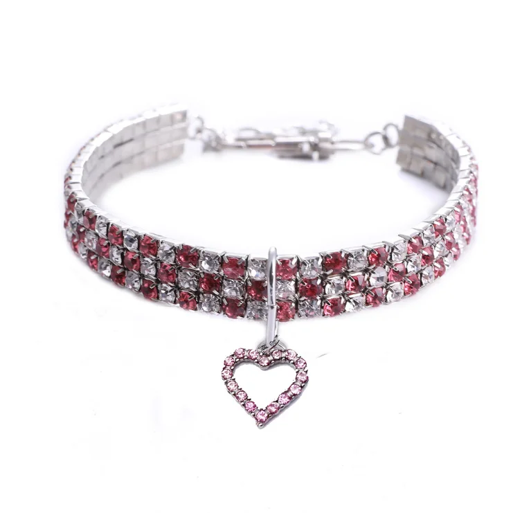 

Rhinestone Embellished Pet Collar Heart Bone Decoration Cat Neck Collar Elastic Dog Collar