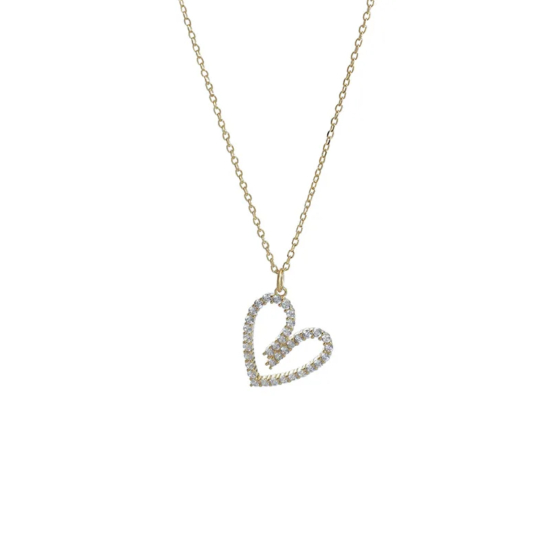 Fashion Jewelry 925 Sterling Silver Necklace Hollow love Heart Diamond Gold Plated Necklaces Women Valentine's Day
