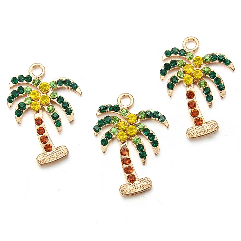 

Wholesale Tropical Hawaii Palm Tree Charm 18K Gold Plated Paved with Cubic Zirconia Charms Pendant for Jewelry Making, Color
