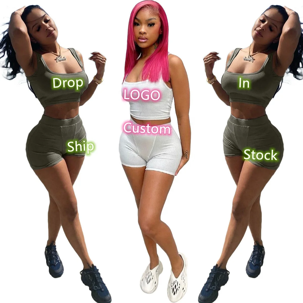 

Women sexy bra sleeveless crop top short pants 2 pieces yoga sports gym fitness sets, In available