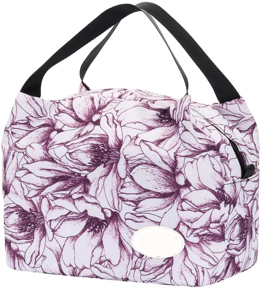 

Custom Flower printed Purple Waterproof Insulated Lunch Cooler Bag for Outdoor