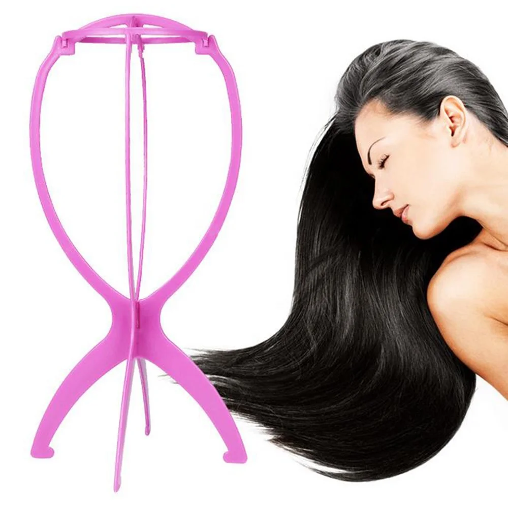 

Profession cheap plastic wig stand display wig holder for long hair, Pink