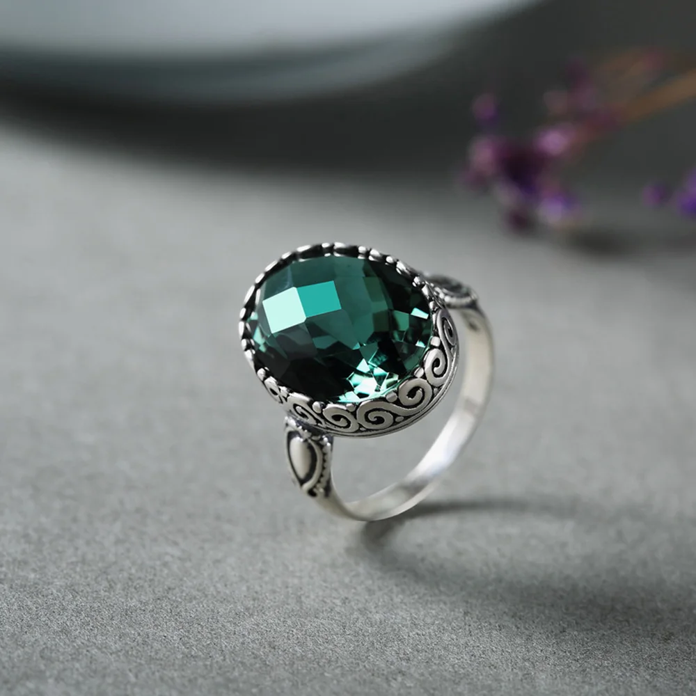 

Authentic Ring Silver 925 Rings Wedding Women Rings Emerald Natural Stone Green Crystal Adjustable Fine Jewelry Bague