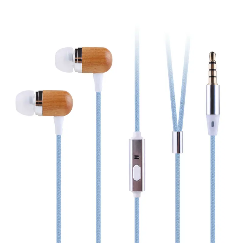 

Wholesale Microphone Wooden Earbud Silent Disco With Mic Handsfree Hand Free Wired Gaming Headset Headphone Earphone