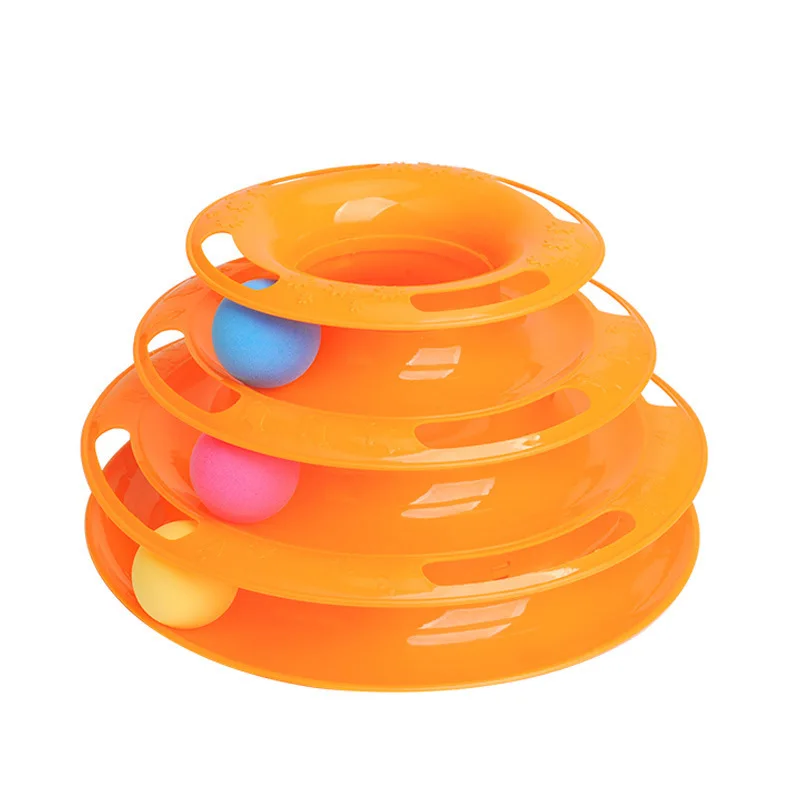 

Interesting And Multifunctional Cat Toy Turntable Three Story Tower Toy Diverse Play Plate Pet Toy Cat Climbing Frame, Orange,green