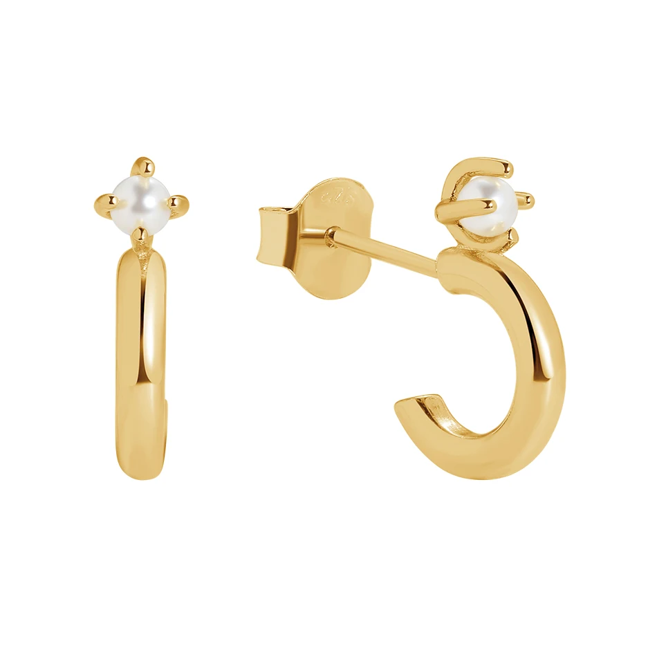 

latest manufacturer 925 silver 18k gold plated chunky pearl huggie hoop earrings women