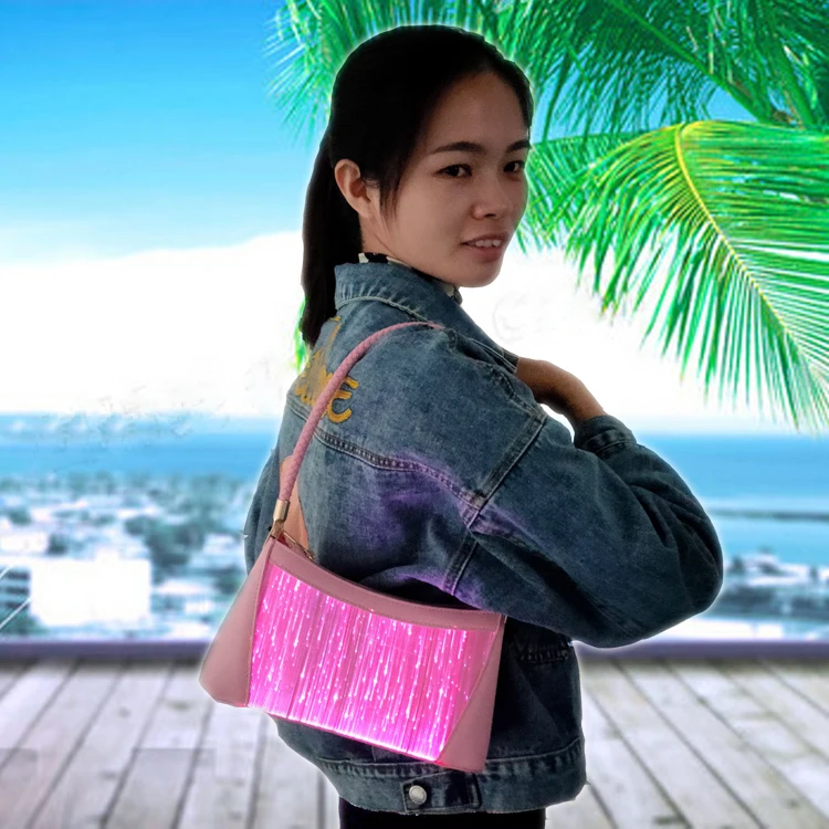 

2021 7 Colors Light Up Optical Fiber HandBag Glow Light Woman Lady Shoulder bag For Party Shopping