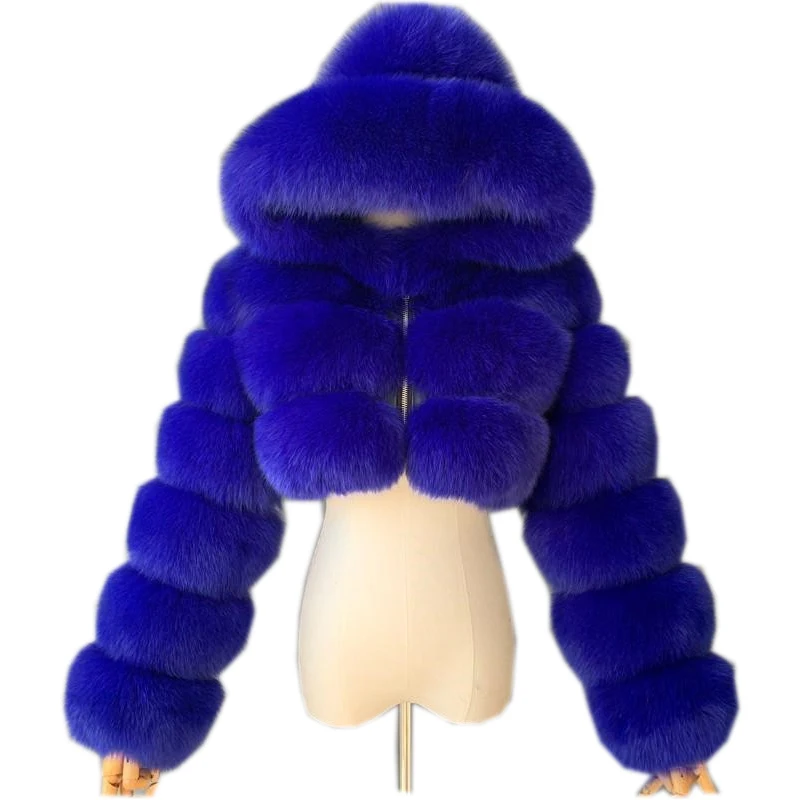 

2021 winter new solid color hooded high imitation fur coat plus size fox fur coat women's clothing