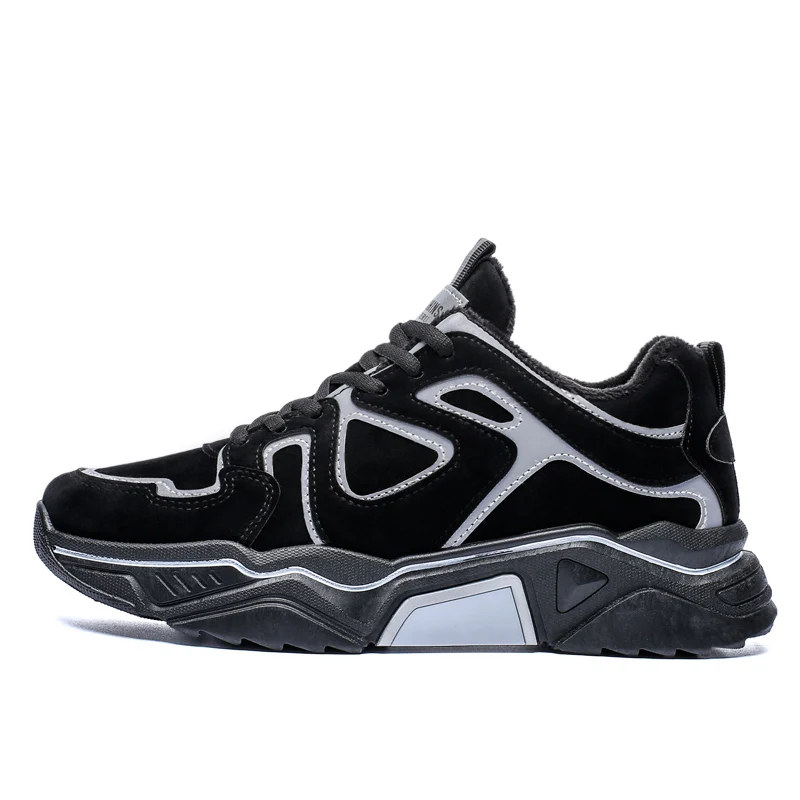 

Winter warm outdoor reflective sports shoes men casual plus cotton running shoes, Black