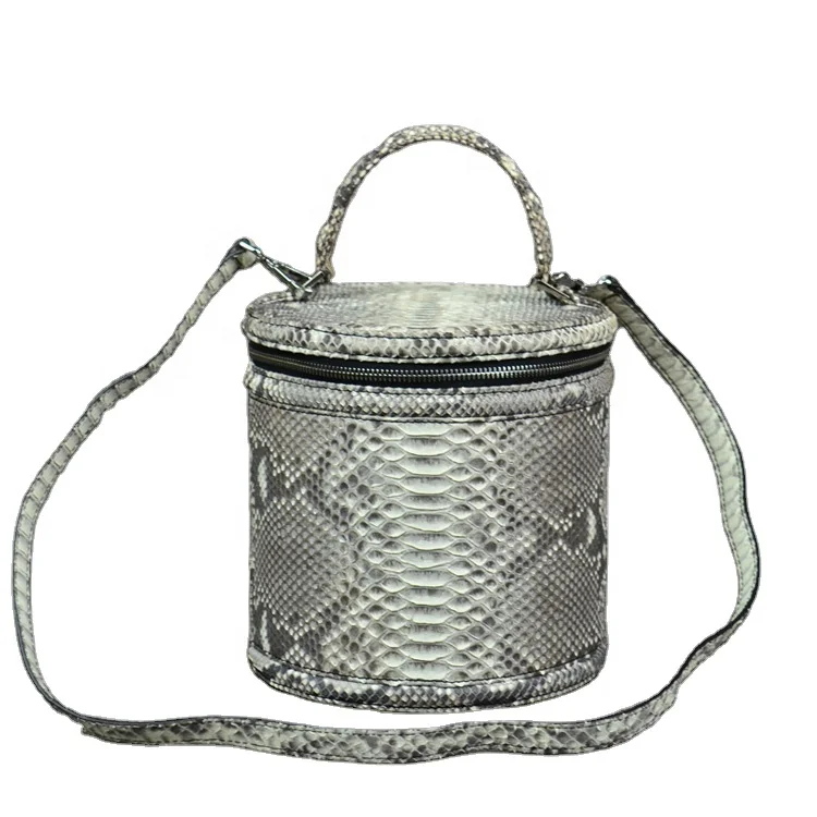 

Authentic python skin bucket bags lady box style bags fashion exotic leather makeup bag Guangzhou brand name purse wholesale
