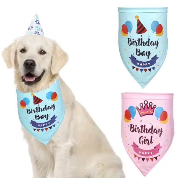 

Dropshipping Happy Birthday Boy Girl Blue Pink Washable Scarf Bandanas Pet Dog Bib