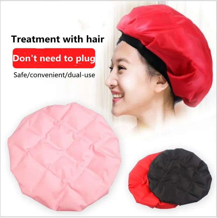 

No Electricity Microwave Gel Pad Hair Heating Cap Comfortable Deep Conditioning Thermal Hair Care Cap, Red/black/pink