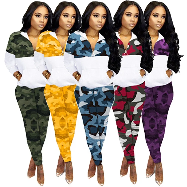 

Wholesale New Style Camouflage Jacket Fashion Casual Women Joggers Suits Set Two-Piece Plus Size Women Clothing