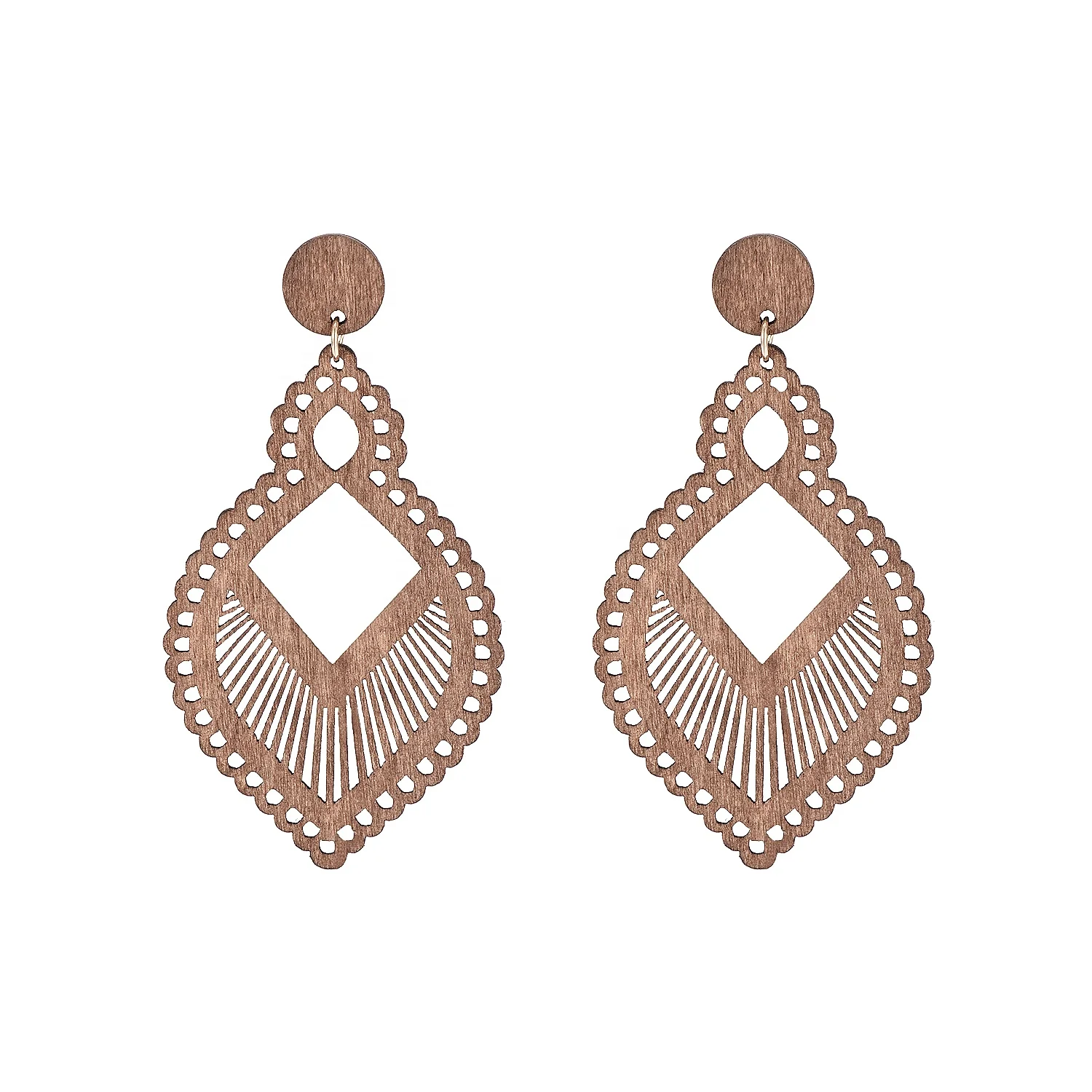 

PUSHI hot selling products 2021 Europe and America wood hollow out top drop earrings statement geometric trinkets, Picture shows