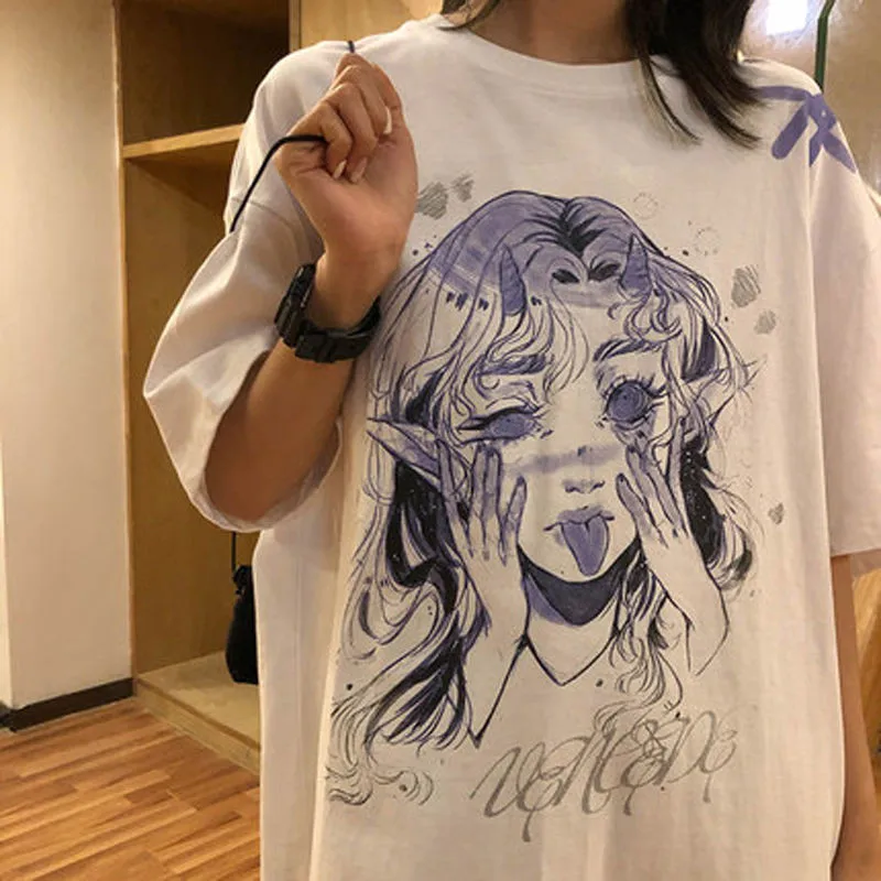 

Women Oversize T Shirt White Cartoon Female Kawaii Tops Tee Short Sleeve Fashion Summer Funny T-Shirt For Girl Hip Hop Clothes