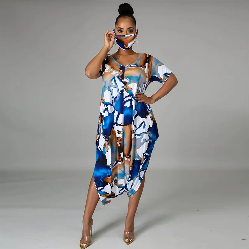 

WW-0917 V-neck Shirt Printed Leisure Dress Summer Printed Fashion Dresses Women Casual, Customized color