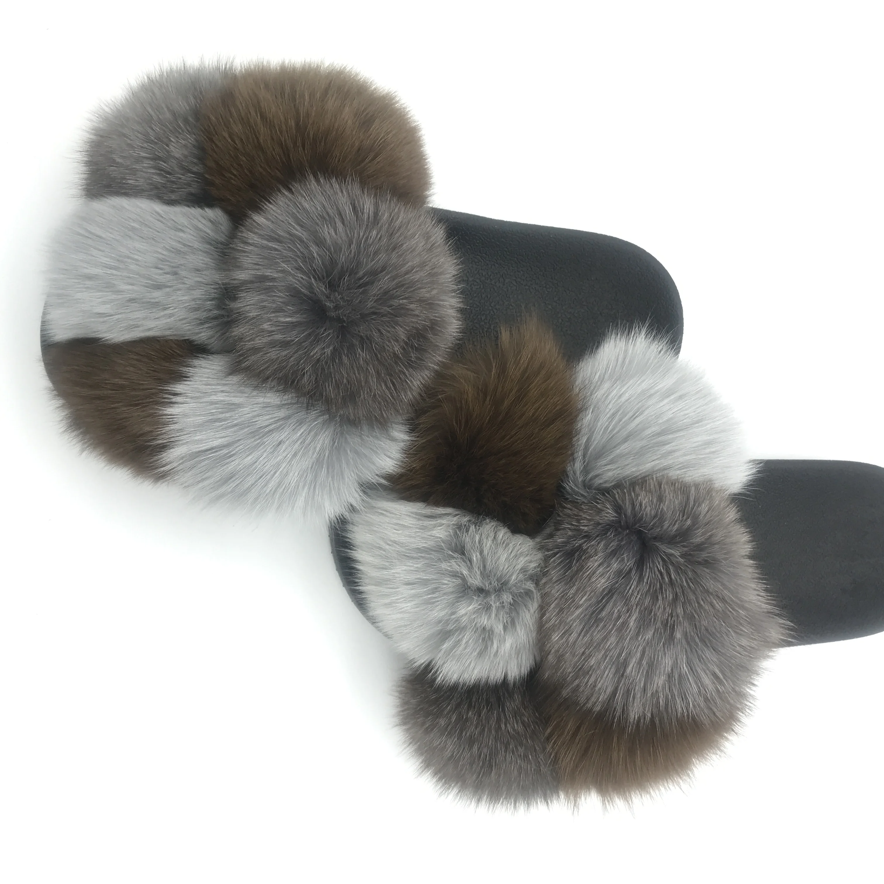 

2021 New Arrival Women Raccoon Fur Women's Slippers PVC Sole Cute Fluffy PomPom Sandals for Women and Ladies