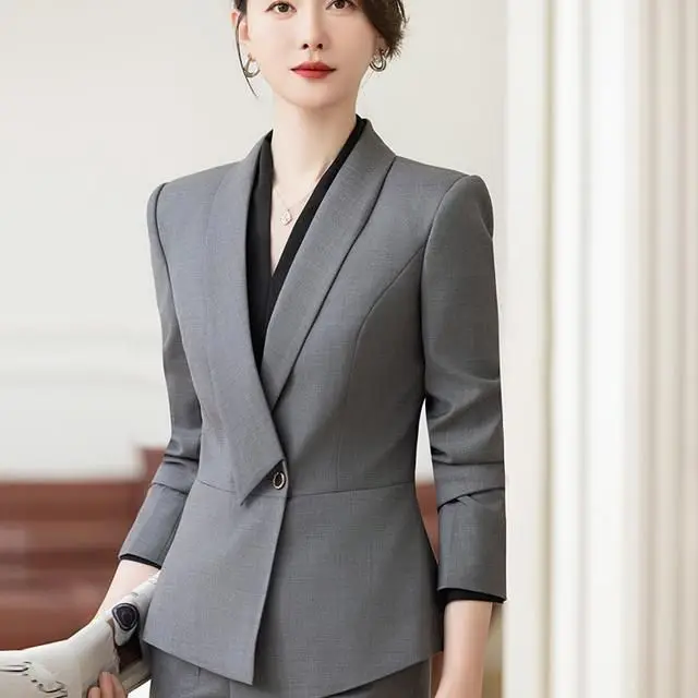 S-4XL Korean Version of Women's Long Sleeved Professional Suit Formal Pants Interview Sales Work Clothes