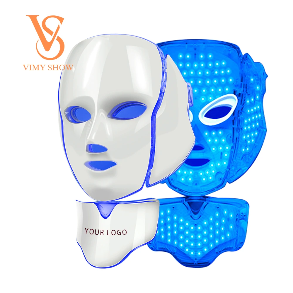 

LED Facial Mask Beauty Skin Rejuvenation Photon Light 7 Colors Mask with Neck Therapy Wrinkle Acne Tighten Skin Tool, White