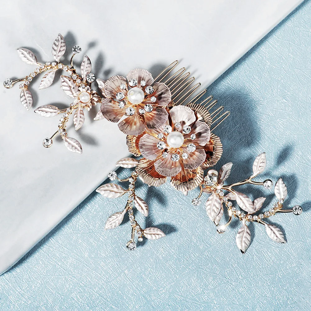 

Wholesale Vintage Gold Flower Pearl Insert Comb Handmade Crystal Fancy Wedding Bridal Side Combs Headdress