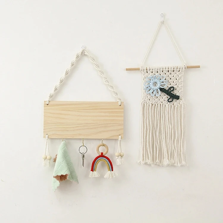 

boho style macrame wall hanging cotton rope mini macrame shelf home decoration Towel rack, White