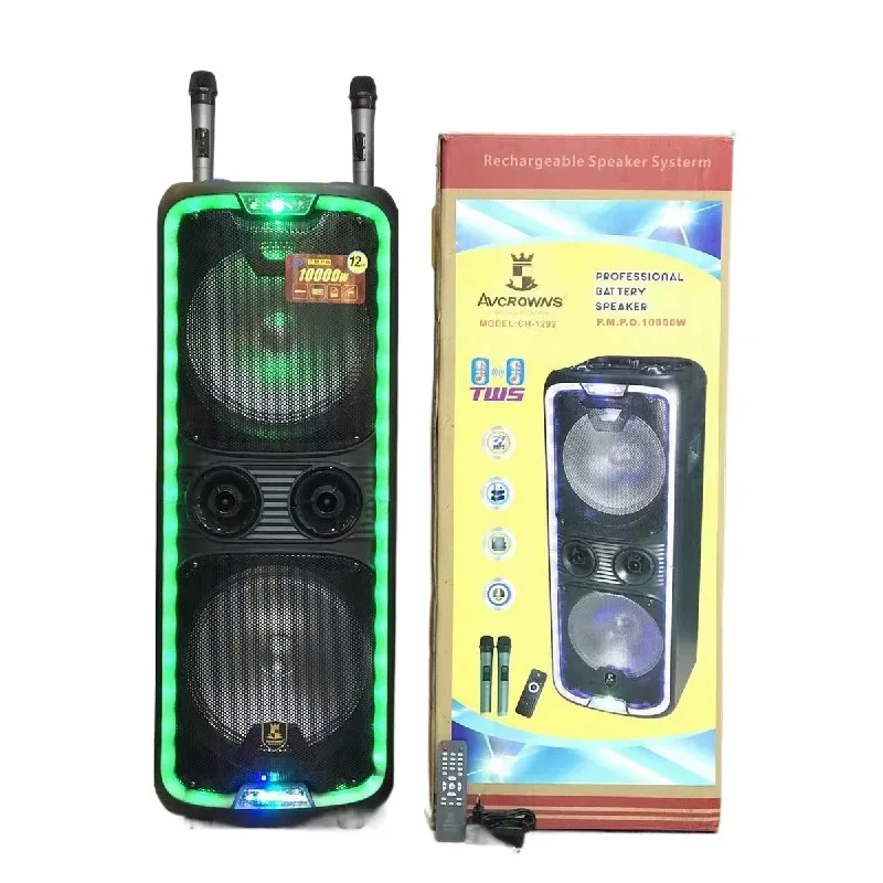 

CH-1292 Latest Parlantes KIMISO Double 12 Inch Horn Speaker Big Good Quality Speaker With RGB Lights