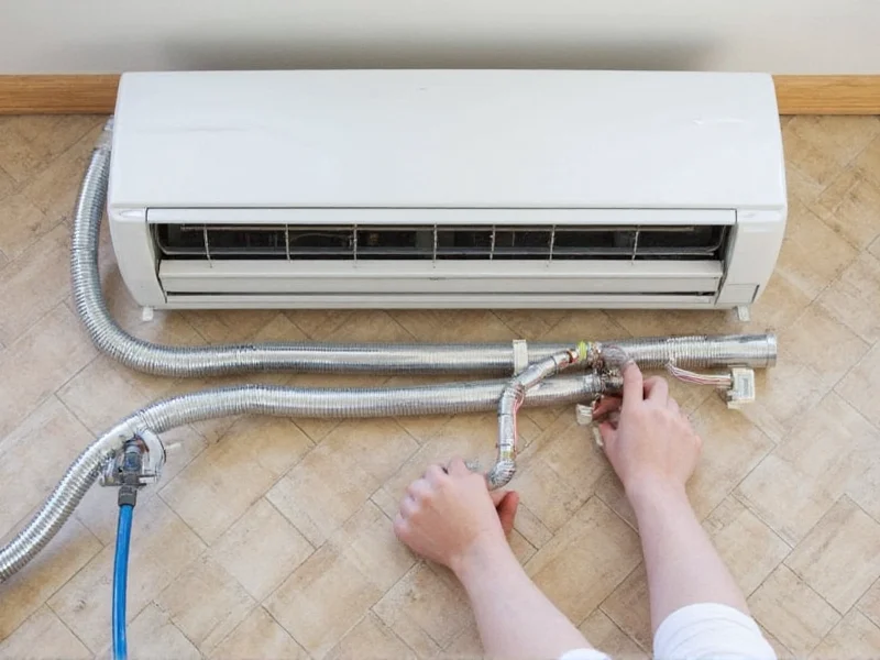 Close-up of tubing setup in DIY air conditioner