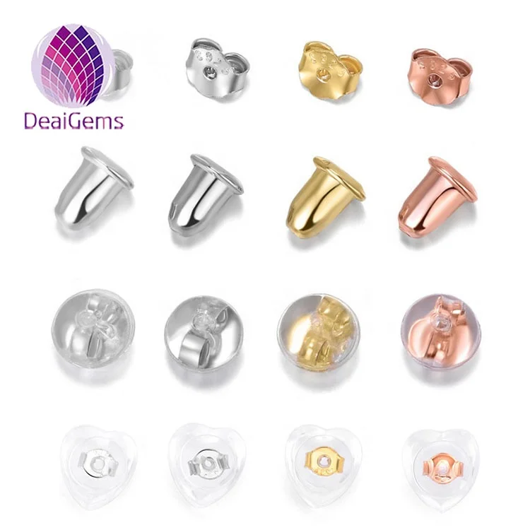 

Wholesale 925 sterling silver ear stud back plugs stopper earring findings accessories, Sliver, platinum, gold, rose gold