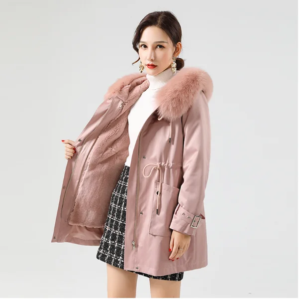 

Winter Clothes Fur Collar Tooling Big Pocket Cotton Coat Jackets Woman Warm Ladys Long Warm Down Coat