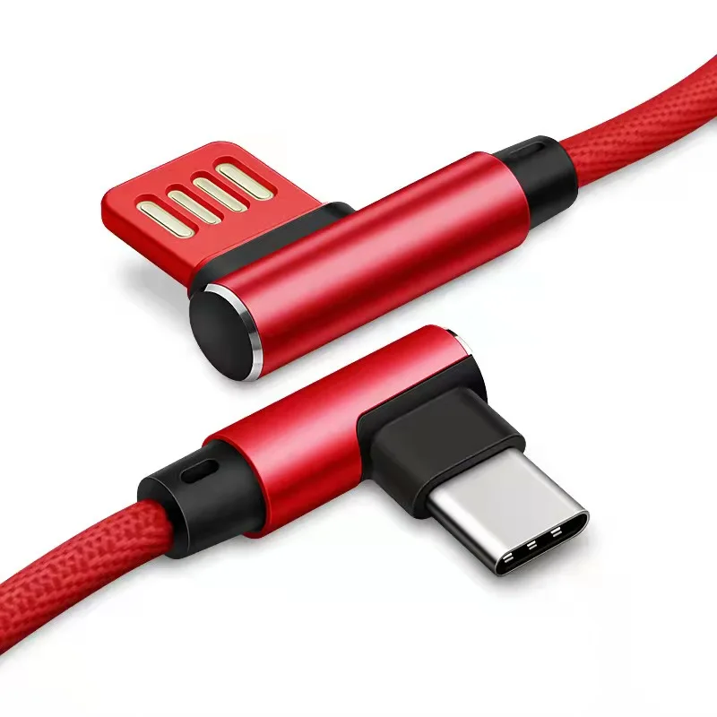 

wholesale 0.25m 1m 1.5m 2m 90 degrees right angle 2.4 A fabric braided micro durable usb fast charging cable for type c, Black,white,red,blue,brown