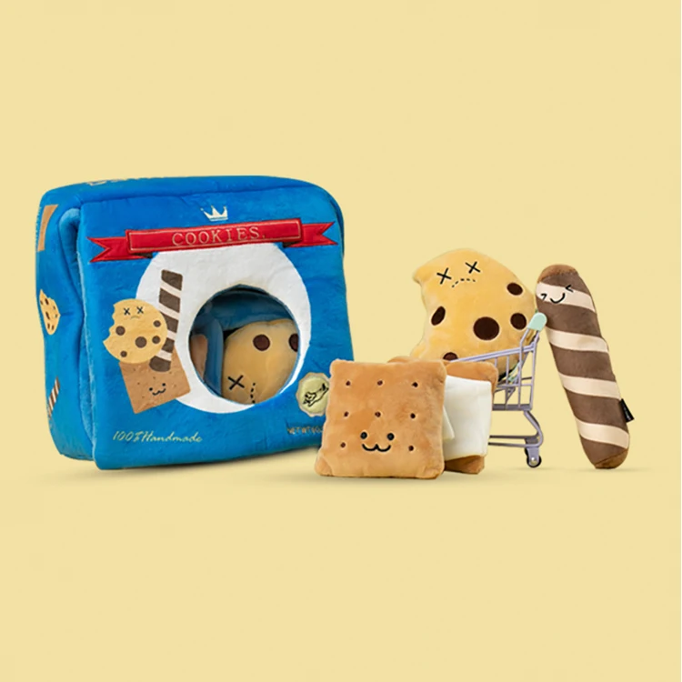 

New Design Plush Educational Toy Goods In Stock Cookie Box Chew Toys Squeaky Dog Toy Plush Pet oys, Blue