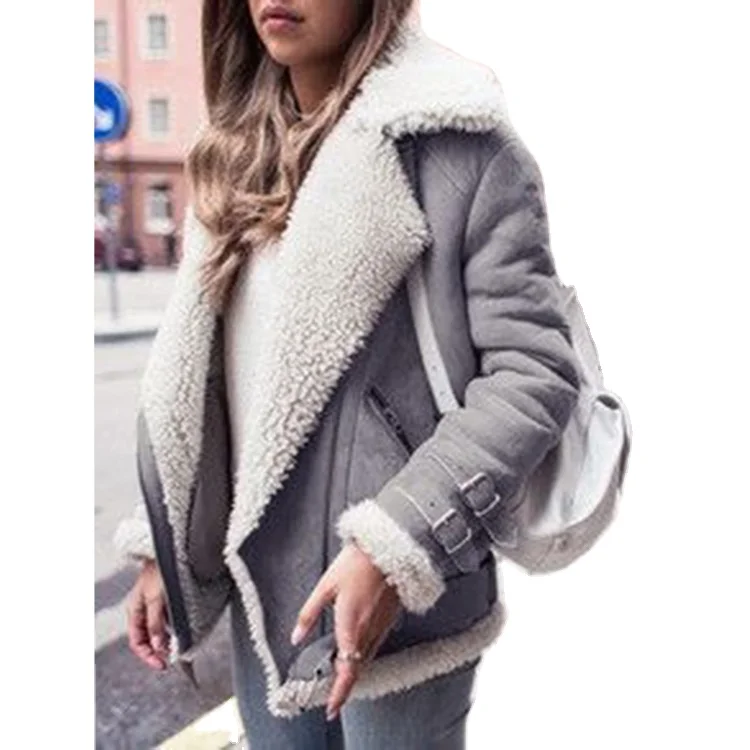 

New motorcycle lapel fashion winter fur coatsdeerskin women cashmere lamb wool jacket