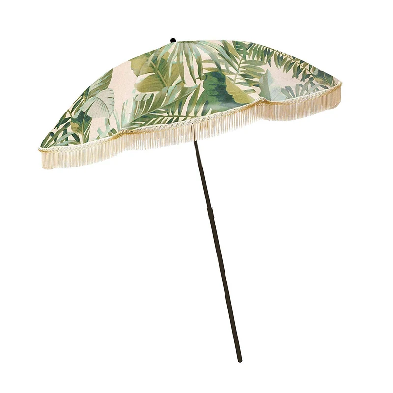 

OEM Tassel Compact Portable beach umbrella with tassels, Customized color