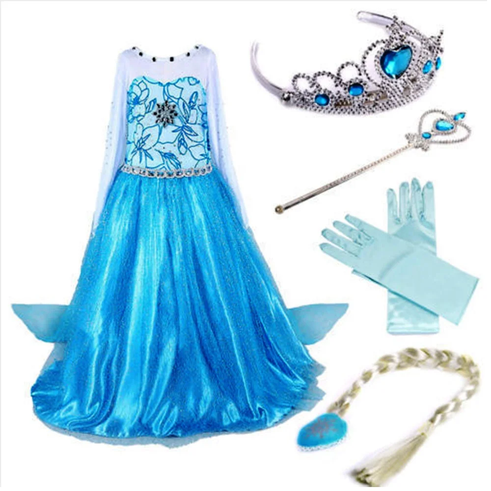 

Cosplay Costume Halloween TV Movie Girls Princess Dress Up in Frozen 2 Elsa Anna, Blue