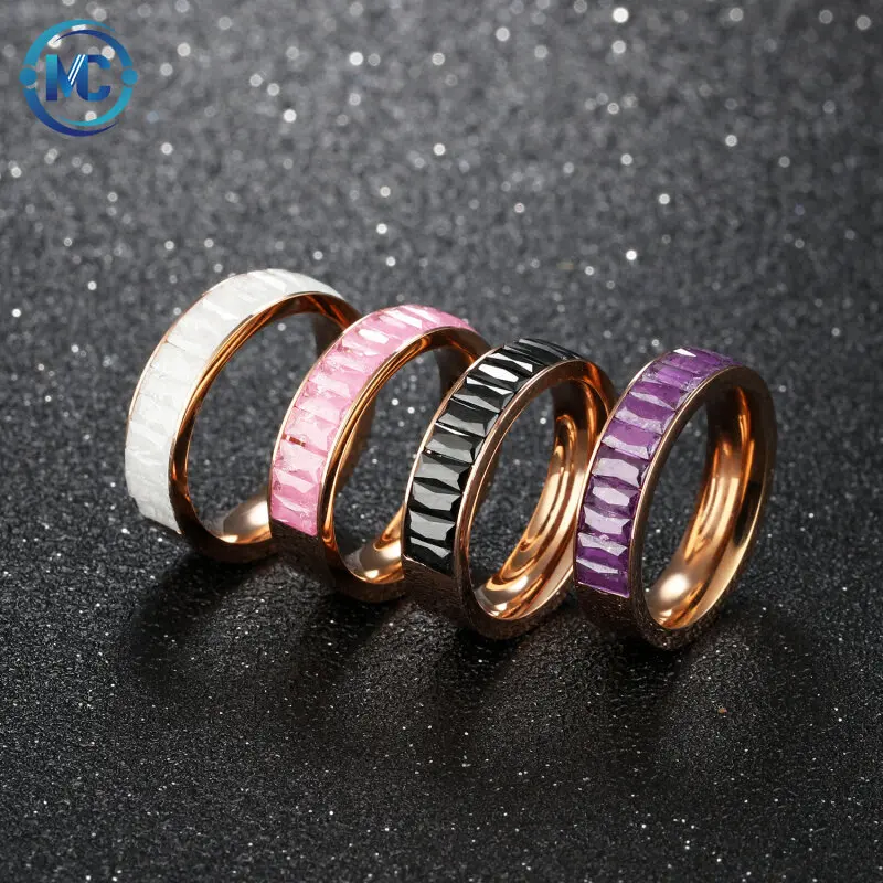 

2021 Rose Gold Steel Stainless Steel High Quality stainless steel crystal ring