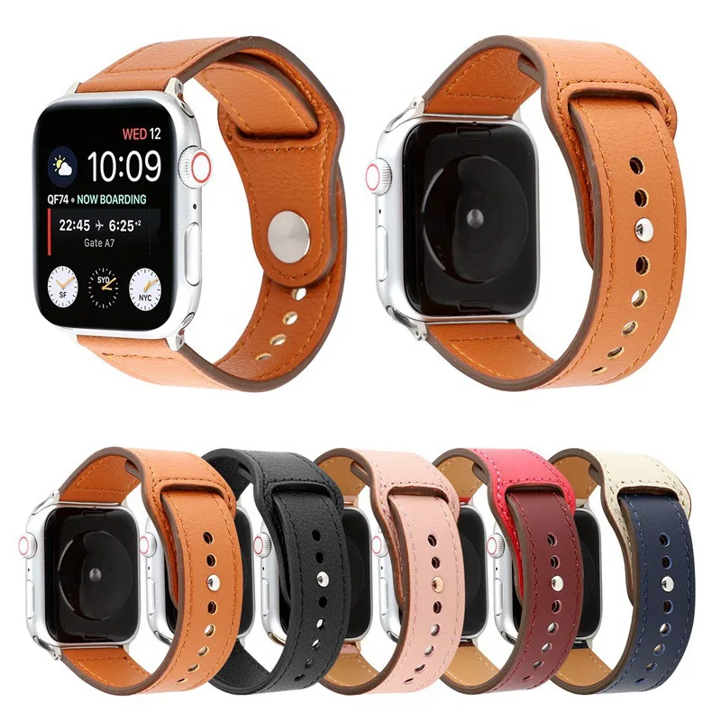 

Watch Band Fashion Reverse Buckle Sports Leather Strap Smartwatch Band For Apple Watch Se, Optional