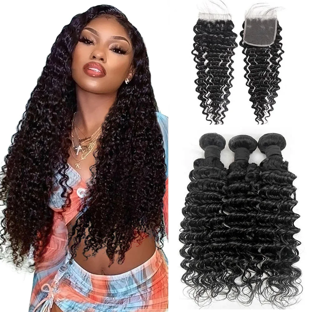 

Wholesale 12a 100% Unprocessed Hair Extension Deep Wave Cuticle Aligned Raw Weaves Brazilian Virgin Remy Human Hair Bundles, Natural black/ #1b color
