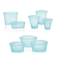 

8 Pack Reusable Silicone Food Bag Zip Lock Containers, BPA Free Leakproof Cup Pattern Dishes Storage Bags for Fruit